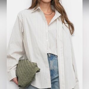 Greylin Beatrix Striped Button-Down two-for shirt in Cream w/Thin Taupe Stripes